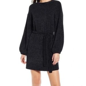 Something Navy Black Metallic Balloon Sleeve Dress. Medium